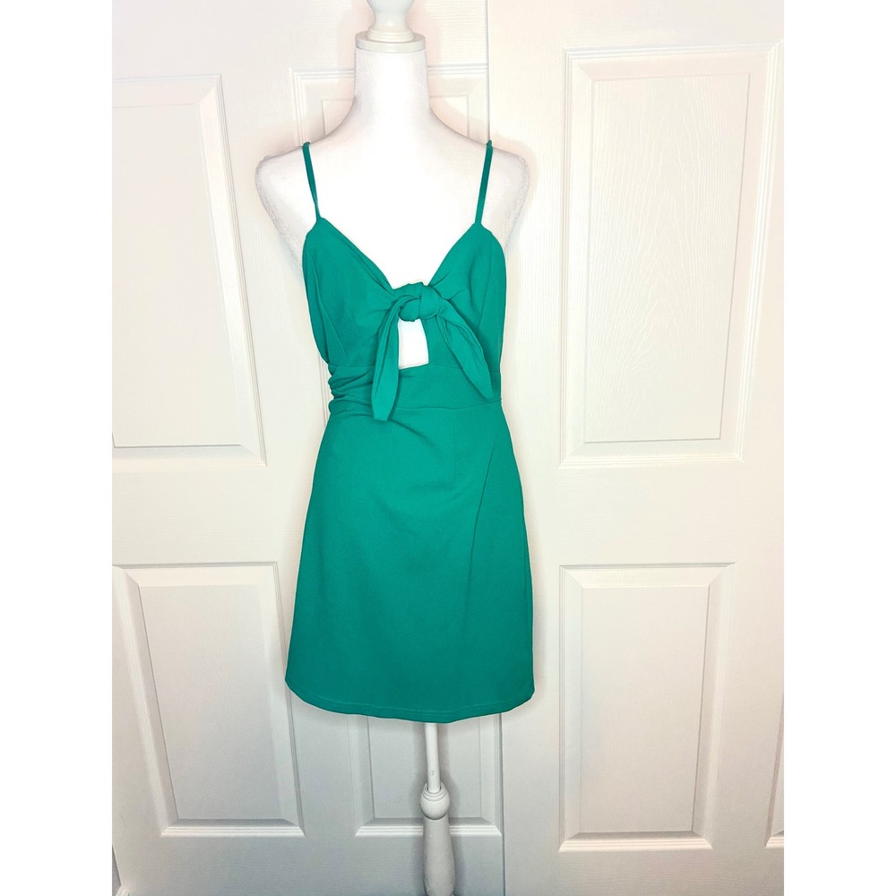 Roly Poly Green Tie Front Cutout Mini Dress Small NWT RP10734 Sleeveless Bodycon